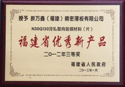 Fujian Provincial Government Official Recognition for Excellent N30Q130 CRGO Steel - Newwanxin