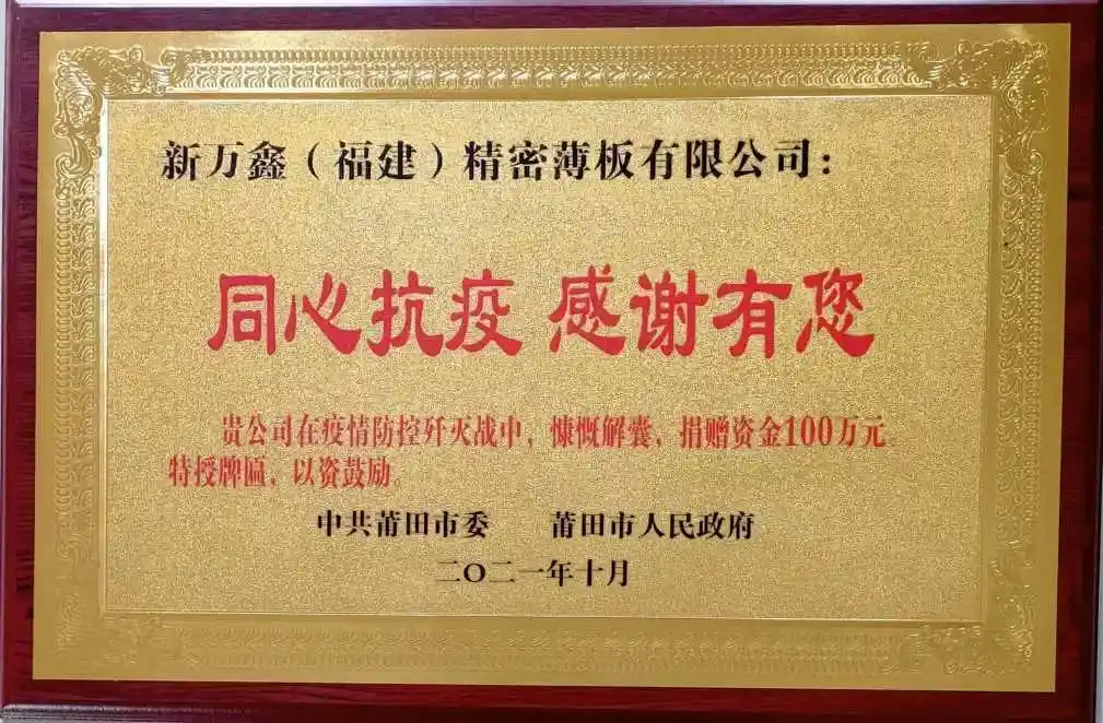 Putian Municipal Government Social Responsibility Recognition for COVID-19 Donation - Newwanxin